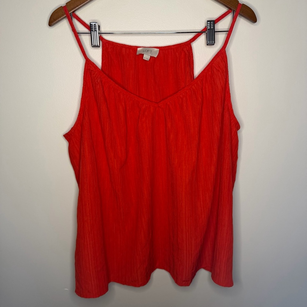 LOFT Textured Red V Neck Strappy Cami Tank Top Size XL Camisole
